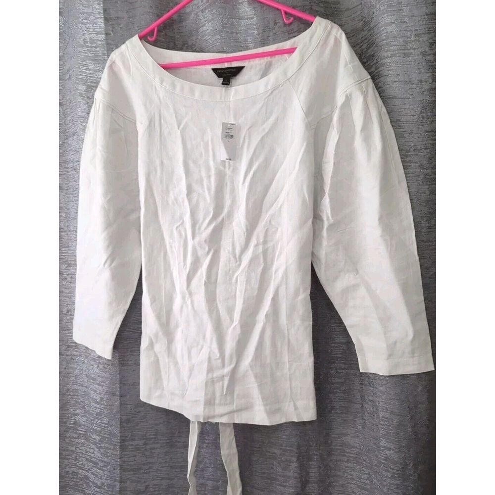 Banana Republic New White‎ Linen Blend Women's L